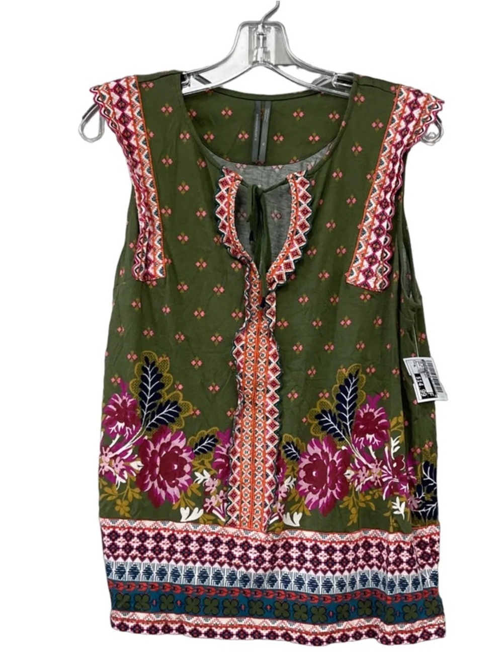 Anthropologie Floral Embroidered Sleeveless Tank